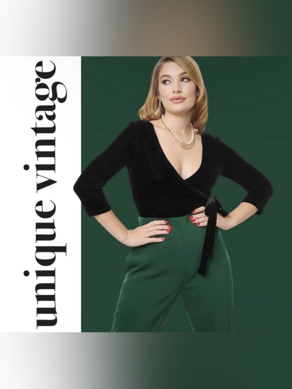Unique Vintage Black Velvet Surplice Long Sleeve Bodysuit, Size 1x, NWT!